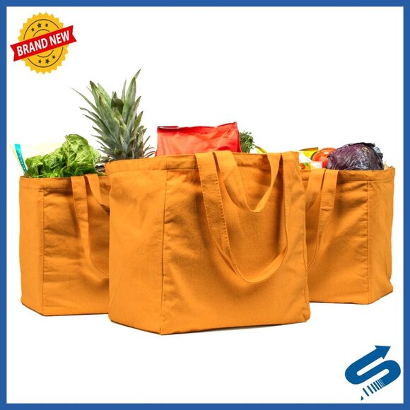 Other - Heavy Duty Canvas Grocery Tote Set Foldable Washable with Pockets
